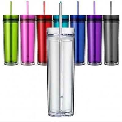 China Wholesale Colorful Lean Double Wall 16oz Tumbler Cup With Lid Clear Plastic Straw Viable for sale