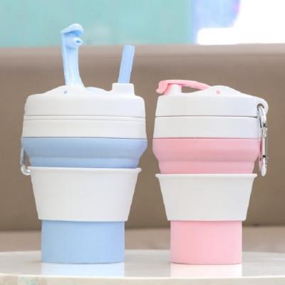 China Sustainable 350ml Collapsible Silicone Coffee Water Cup Bottle With Straw for sale