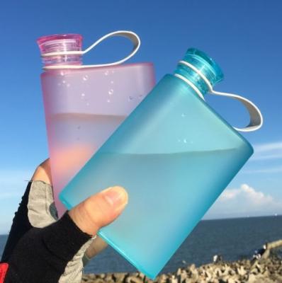 China 400ML BPA Plastic Notebook Viable Free Frosted Leakproof Flat Water Bottle for sale