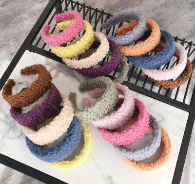 China Cute wide INS curly hair headband girl autumn and winter lambswool hair band plush candy color baby headband hair accessories for sale