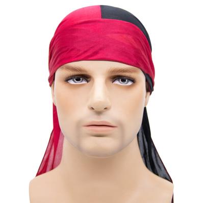 China Multifunctional free shipping durags assorted colors silky custom bandana turban designer headband vendor logo durag for men long straps for sale