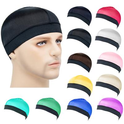 China Wholesale Multi-Function Elastic Wig Cap Wholesale Durag Polyester Spandex Polyester Silk Fabric Breathable Men Wave Cap Shower Hair Compression Dome Hat for sale