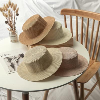 China Image Customized Wholesale Panama Hat Summer Women Flat Roof Shading Straw Hats Logo Simple Beach Cheap Straw Hat for sale