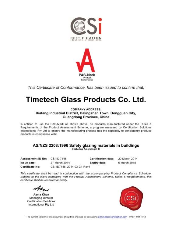 AS NSZ2208:1996 - TIMETECH GLASS