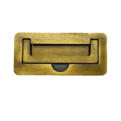 China Modern European Classic Copper Brushed Square Plate Handle Recessed Bedroom Furniture Drawer Pull Handles for sale