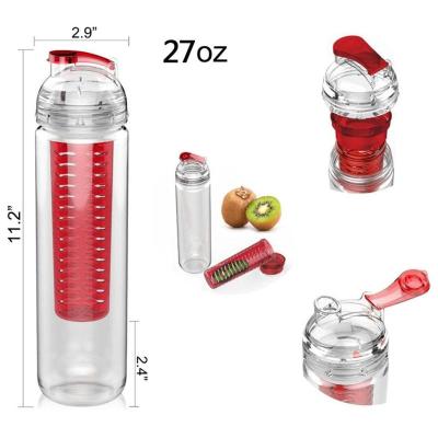 China Sustainable Portable Plastic Juice Bottle Fruit Infuser Water Bottles With Filter for sale