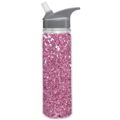 China 2022 New Arrival Sustainable Double Wall Glitter Plastic Water Bottle With Straw for sale