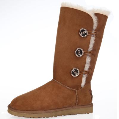 China Fashion Trend Brown Color Cow Sheepskin Leather Simple Wool Fur Casual Long Snow Boots for sale