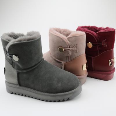 China Lightweight Button Up Genuine Leather Women Sheepskin Boots With Shearling Wool Lining for sale