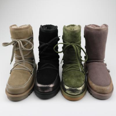 China Lightweight Lace Up Mid Sheepskin Boots Twinface Sheepskin Upper for sale