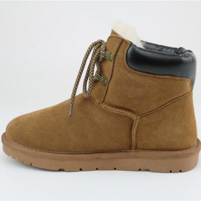 China Disposable Oblated Laces With Gray Chestnut Leather Black Colors Sheepskin Wool Snow Boots for sale