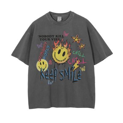 China KAISORN Smiley Face Graffiti Wash Water Old Men's Anti-pilling Short Sleeve for sale