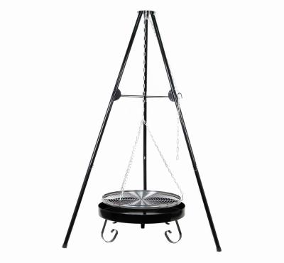 China Easily assembled outdoor fire pit with hanging grill and tripod, charcoal barbecues with height adjustable swivel for sale