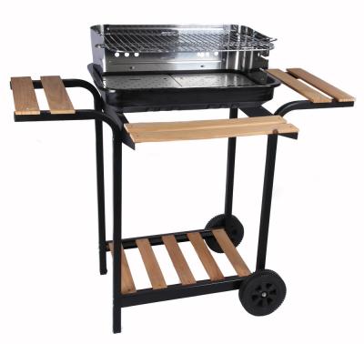 China Easily Assembled Outdoor Kitchen Charcoal Grill Barbecue with Wooden Tables Rectangular Grill for sale