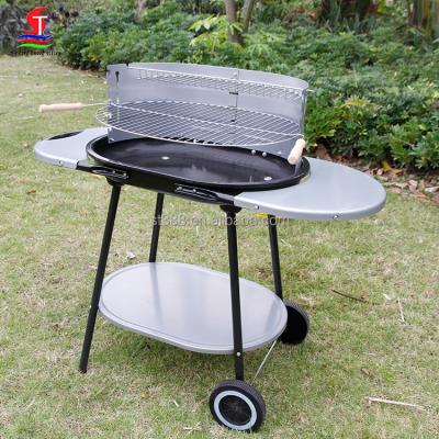 China Outdoor Adjustable Height Picnic Patio Backyard Camping Cooking Cart BBQ5 Oval Steel BBQ for sale