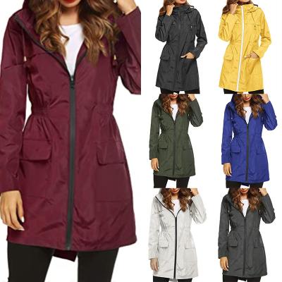 China Anti-wrinkle Double-waist Raincoat Anorak Mid Length Jacket For Women Wind-proof Outdoor Sports Coat for sale