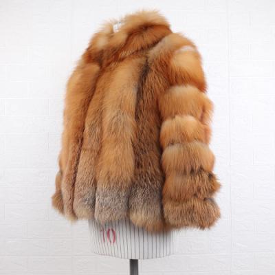 China Fashion hotsale real red fox fur coat stand collar anti-shrink natural color for women for sale