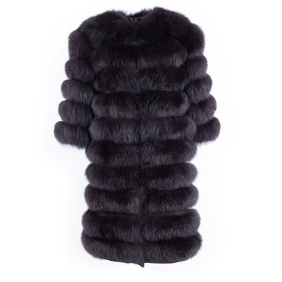 China Brown Women Plus Size Wholesale 90cm Long Color Fox Fur Coat With Detachable Body for sale