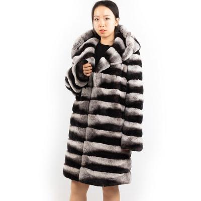 China Whosale 90cm long winter overcoat istanbul rex rabbit hooded rabbit fur coat chinchilla fur coat anti-shrink for women for sale