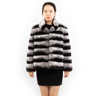 China New Fashion Winter 60cm Long Chinchilla Color Anti-shrink Collar Stand Real CAD IATOYW Rex Rabbit Fur Coat For Women for sale