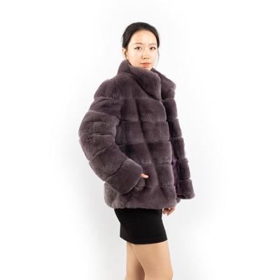 China Wholesale Fashion 60cm Luxury Dark Gray Overcoat CAD IATOYW Real Rabbit Fur Coat For Women for sale