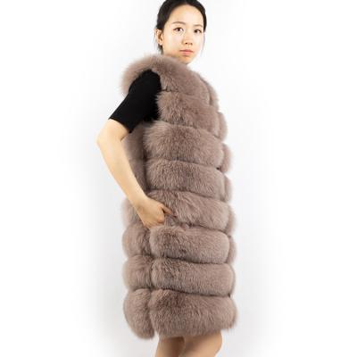 China Women Breathable Fur Coat Winter Wholesale Price Khaki Fox Fur Vest For Ladies for sale