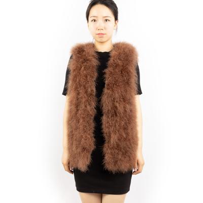 China Fashion Women Girls Caramel Breathable Ostrich Feather Fur Vest Fluffy Vest for sale