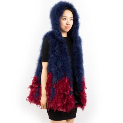 China Wholesale Breathable Girls Ostrich Feather Fluffy Fur Vest With Hood Fashion Women Fur Vest for sale