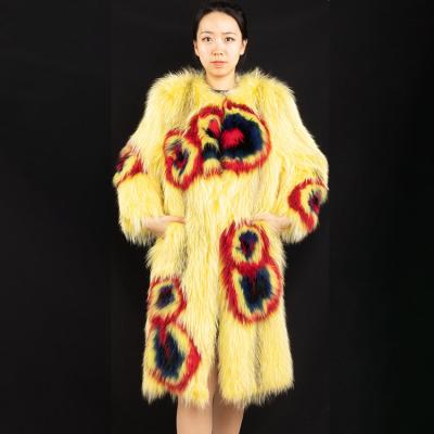 China Wholesale New Fashion Anti-wrinkle Fluffy Knitted Women Yellow Long Fox Fur Coat for sale