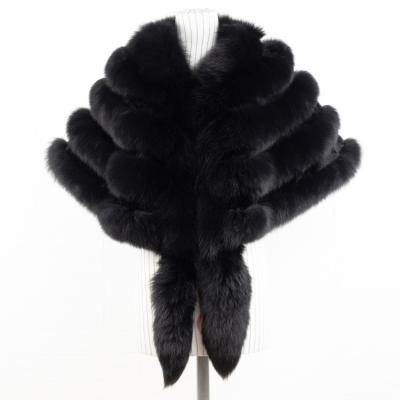 China Party Fashion Real Fur Shawl Fluffy Black Fox Fur Wrap Cape For Women for sale