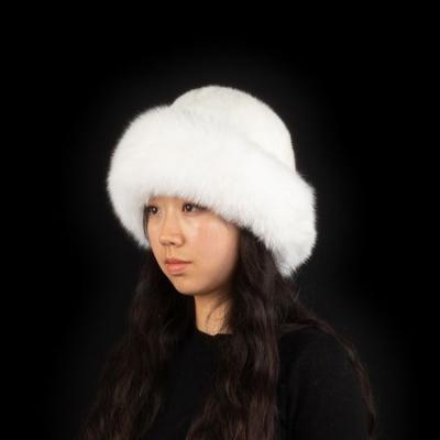 China CAD IATOYW Custom Wholesale Custom Russian Women Winter White Mink Fur Hat With Fox Fur Trim for sale