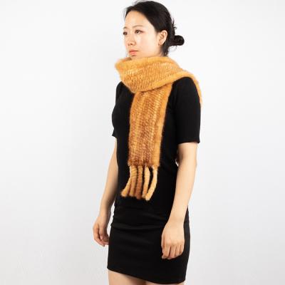 China Wholesale Winter Girls Medium Fur Scarf With Tassels New Fashion Real Mink Fur Scarves For Women Yellow for sale