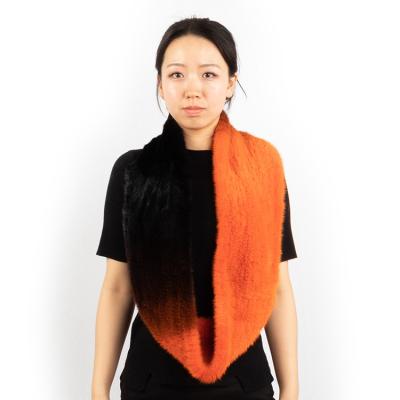 China Women Long Fluffy Winter Warm Mink Fur Collar Customized Colorful Knitted Scarf for sale