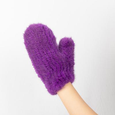 China Mink Fur Mittens Women Real Fur Winter Simple Hand Knitting Warm Real Fur Gloves for sale