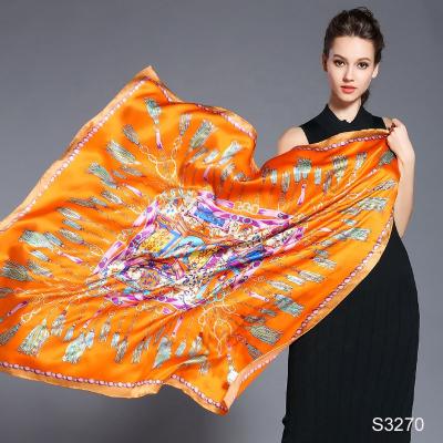 China New Design 90x90 square silk hijab factory square scarf custom wholesale kerchief scarf for sale