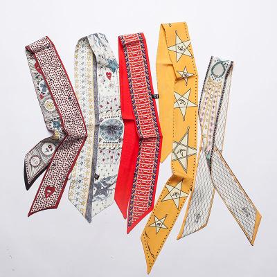 China Tarot Middle Silk Fashion Skinny Accessory Design Hair Twill Ribbon Scarf Women Mini Lady Tie Handbag for sale