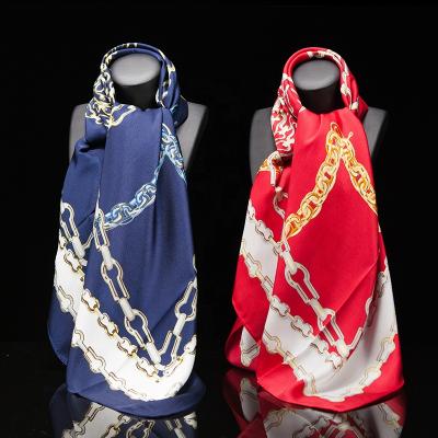 China Wholesale quality square factory hijab scarf square twill print chain silk like 90*90 big size for sale