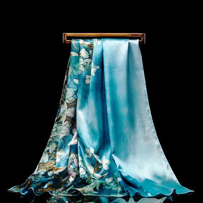 China Large Size Long Women Scarf Satin Hijab Shawl Silk Like Chinese Culture Gift High Quality Painting for sale