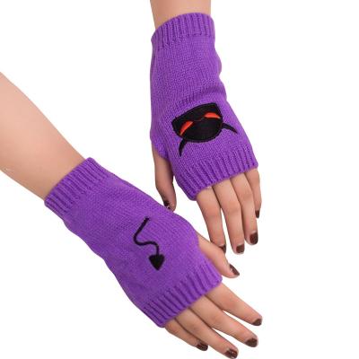 China Striped New Custom Logo Embroidery Demon Tail Knitted Gloves Halloween Character Fingerless Gloves For Women for sale