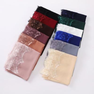 China Muslim Adult Woman Hijab Hot Sale Wholesale Monochrome Eyelash Lace Hijab Muslim Stitching Lace Scarves Shawls for sale