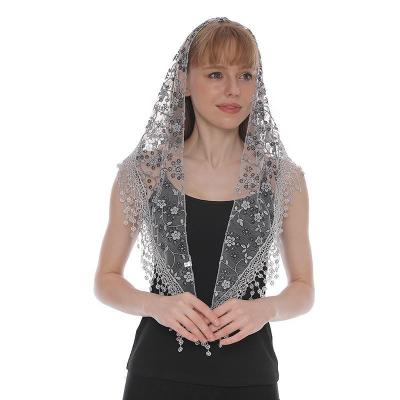 China Triangle Scarf Women Spanish Mantilla Church Head Covering Veil Latin Mass Triangle Scarf Tulle Lace Catholic Veil for sale