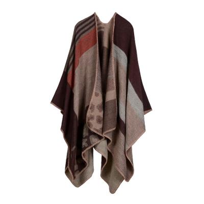 China Soft warm/Cozy Hot Selling Custom Jacquard Plaid Blanket Poncho Color Blocking Brushed Warm Women Winter Shawl Ruana for sale