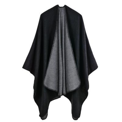 China Jacquard Wholesale Winter Women Solid Color Warm Wrap Cashmere Cardigan Cape Brushed Jacquard Plain Poncho for sale