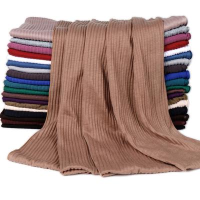 China Knit XINMING Ribbed Jersey Scarf Pleated Cotton Crinkle Lined Shawls Stretch Muslim Women Hijabs Scarves for sale