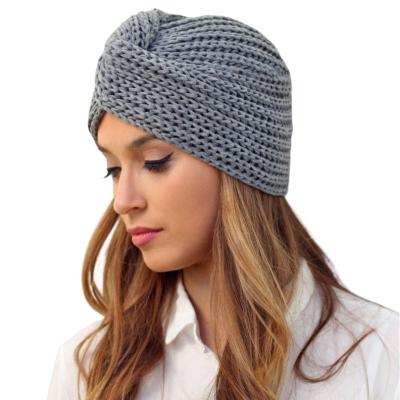 China COMMON Women Knitting Cap Cross Pullover Muslim Bohemian Headcovering Hats Ladies Winter Cap Cancer Beanie for sale