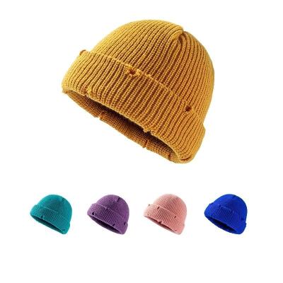 China COMMON Fashion Designer Unisex Retro Skull Caps Short Winter warm Vintage Knitted Hat Distressed Beanie for sale