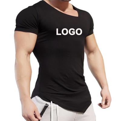 China Custom Hip Hop Viable Camiseta Brand Printed Young Man Sports Workout Clothing Black Solid Color Gym Wear Casual Slim Fit T-shirt Men for sale