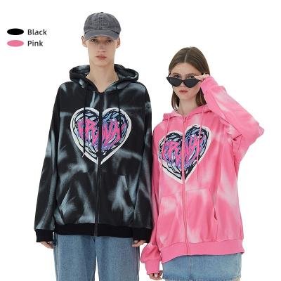 China Fashion Breathable Tie Dye New Design Feeling Women Warm Zipper Coat Plus Size Youth Love Printed Couples Womens Coats for sale