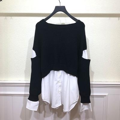 China Anti-wrinkle autumn and winter new fashion stitching contrast knitting floppy sweater for sale