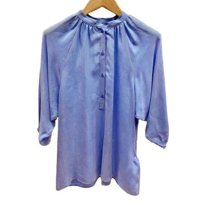 China Anti-wrinkle new summer fashion temperament soft silk loose round neck plus size women's blouses and shirts for sale